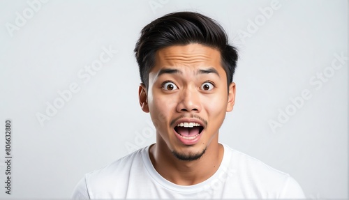 handsome filipino man suprised amazed expression on plain white background from Generative AI
