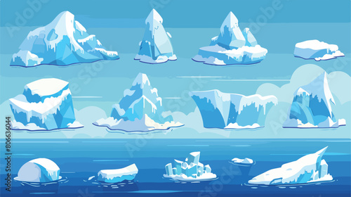 Set of cute cartoon North pole Arctic on icebergs vector