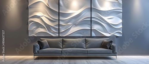 Modern Living Room Interior with Wave-like Wall Feature