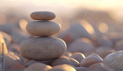 Two pairs of pebbles stacking vertically on top of each other, surrealistic elements, minimalist images, and warm color palettes.