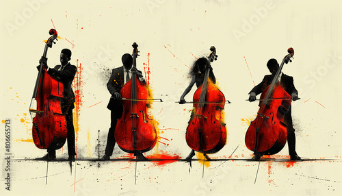Artistic Illustration: Group of Musicians Playing Double Basses
