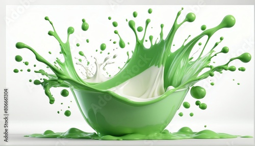 splash of green yogurt milk plain white background from Generative AI