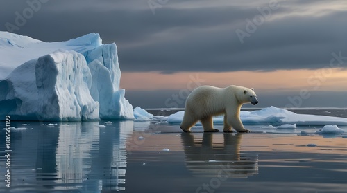 polar white bear on an iceberg with snow and ice near