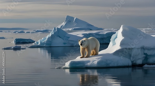 polar white bear on an iceberg with snow and ice near