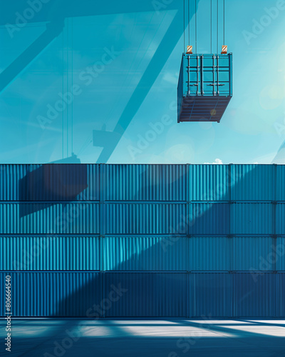 Suspension platform by stacked cargo containers at a port.