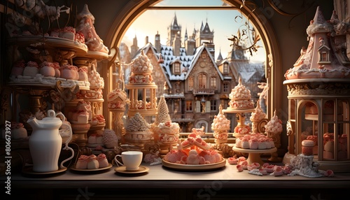 Christmas market in Gdansk, Poland. Festive table with sweets