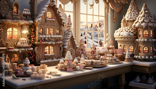 Christmas market in Gdansk, Poland. Decorated gingerbread houses.