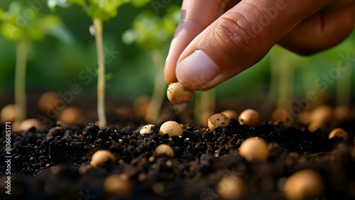 Planting a Seed in Soil: Woman's Hand at Work. Concept Gardening, Planting, Soil, Seed, Woman's Hand