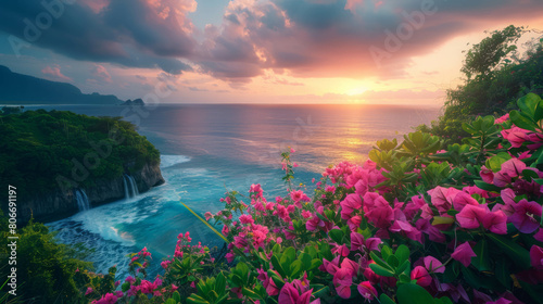 Morning shore in Phuket, Bali, Maldives: a tropical paradise for summer vacations, AI generative.