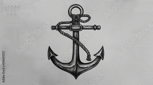 Intimate close-up of an anchor tattoo design, a powerful symbol of steadiness and personal values, portrayed against a simple background