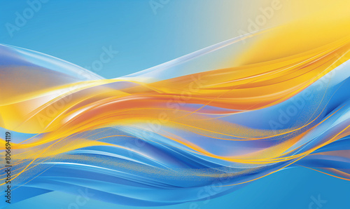Abstract background, blue and yellow gradient, light waves, curved lines, smooth curves, gradient background, vector graphics