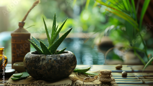 Transport yourself to ancient China with this realistic photo showcasing the Chinese aloe vera plant, a traditional herb with a rich history in Asian culture. AI generative.