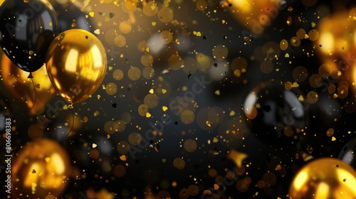 Golden and black balloons pop against an abstract background, Creating a striking contrast for a glamorous event. Ai Generated