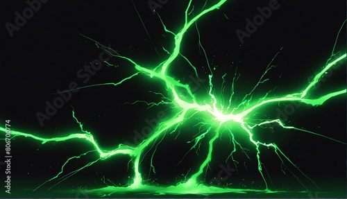 green lightning impact effect on plain black background from Generative AI