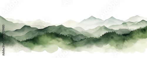Olive tones watercolor mountain range on white background with copy space display products blank copyspace for design text photo website web banner 