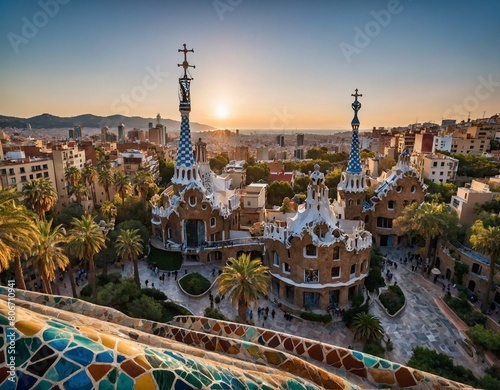 Marvel at the picturesque skyline of Barcelona, where historic landmarks such as the Sagrada Familia and the Park Güell blend seamlessly with modern architecture