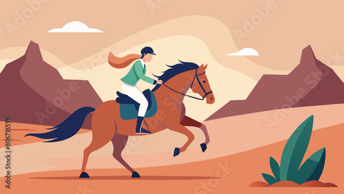 In a dusty desert arena a skilled rider and her athletic horse tackle a challenging course proving that determination and perseverance can conquer any. Vector illustration