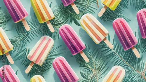 colorful popsicle pattern against plant background