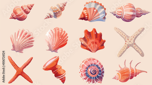 Banner with set seashell icons Vector illustration. Vector