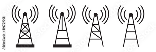 Wireless antenna tower icon. Antenna tower simple icons set. Collection of wireless, telecommunication antenna icons on white background. EPS 10