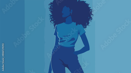 Blue color shading silhouette faceless front view women