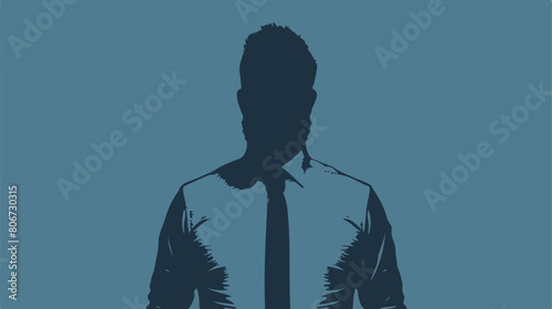 Blue silhouette with half body of faceless bearded 