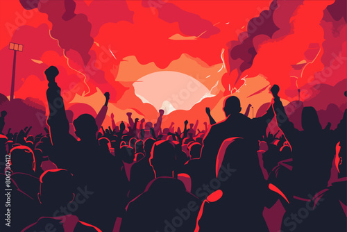 Football fans illustration. Football fans with smoke bombs in their hands. Smoke.