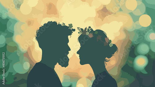 Blurred silhouette of caricature faceless thin couple