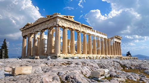 A representation of the Acropolis at the Parthenon during daylight.