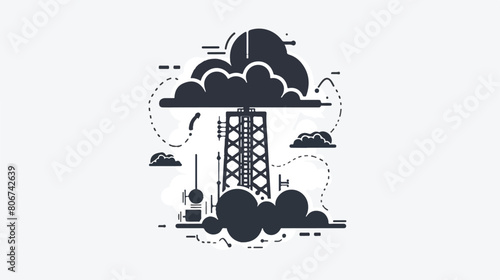 Cloud service and transmission antenna icon in monoch