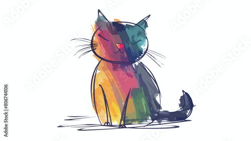 Color crayon silhouette caricature faceless of cat 