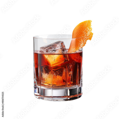 Classic Boulevardier Cocktail with Orange Twist on Transparent Background