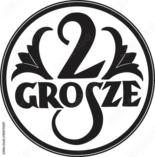 Poland 2 Grosze coin vector design handmade silhouette.