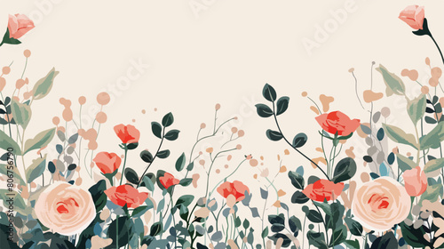 Cute floral invitation and plants Vector illustration