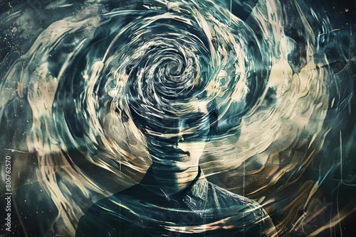 adhd concept illustration swirling thoughts symbolizing hyperactivity impulsivity inattention digital art