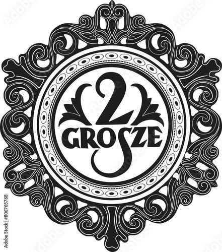 2 Grosze coin vector design Poland currency handmade silhouette.