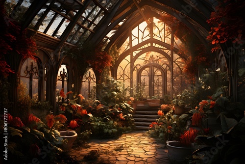 3d render of a halloween fantasy garden with pumpkins