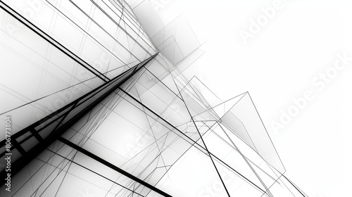  A monochrome image of a structure featuring diagonal lines originating from its top and base