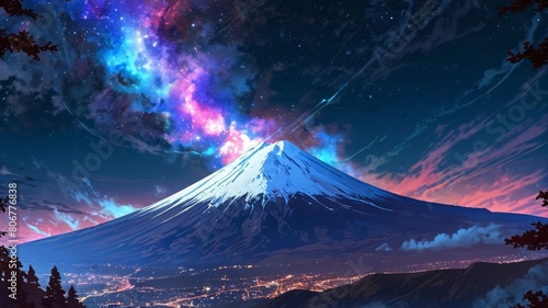 富士山イメージとオーロラ,Generative AI AI画像