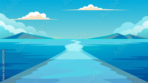 A tranquil sea stretching out as far as the eye can see with no distractions or disturbances to disrupt its peacefulness.. Vector illustration