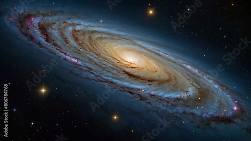 Spiral galaxy with brilliant starlight and cosmic dust lanes