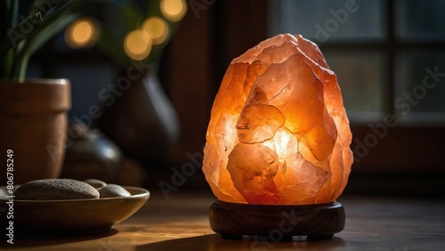 Cozy Himalayan salt lamp emitting a soothing amber light
