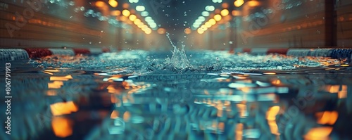 Water splashing in an indoor olympic size swimming pool