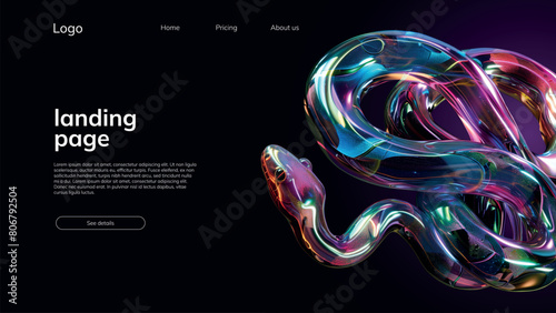 landing page template with bright fluid holographic snake