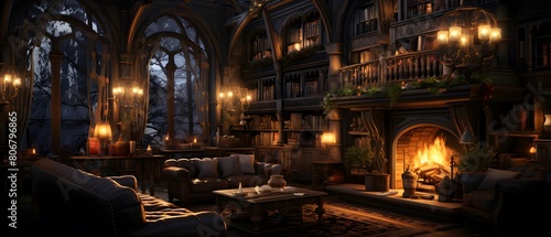 Fantasy interior of a medieval castle. 3d render illustration.