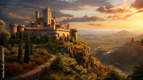 a magnificent castle in the middle of the forest with a beautiful view