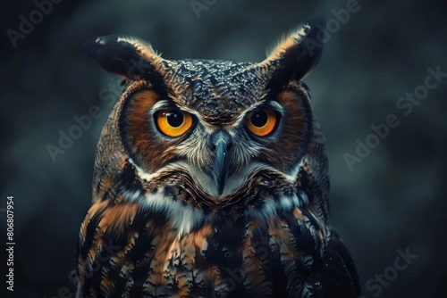 Closeup of a Eurasian Eagle-Owl (Bubo bubo). Beautiful simple AI generated image in 4K, unique.