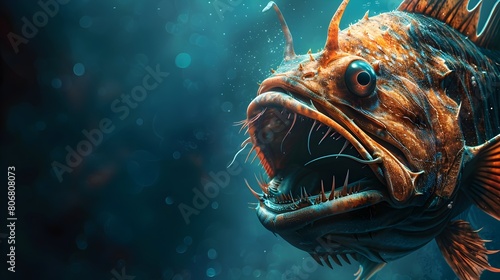 Eldritch Anglerfish Lurking in the Abyssal Depths of the Mysterious and Ominous Underwater World