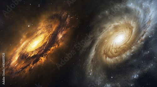 Two galaxies in space. Milky Way on the left. Create your own galaxy on the right.