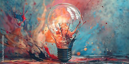 Creativity Concept with Lightbulb Made from Oil Paint, Innovative Artistic Idea Illuminating Creativity, Abstract Painting of Light Bulb, Generative AI